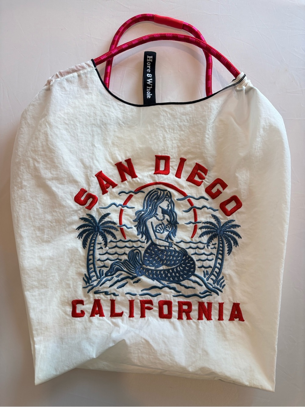 White San Diego Embroidered Tote Bag with Red & Navy Accents